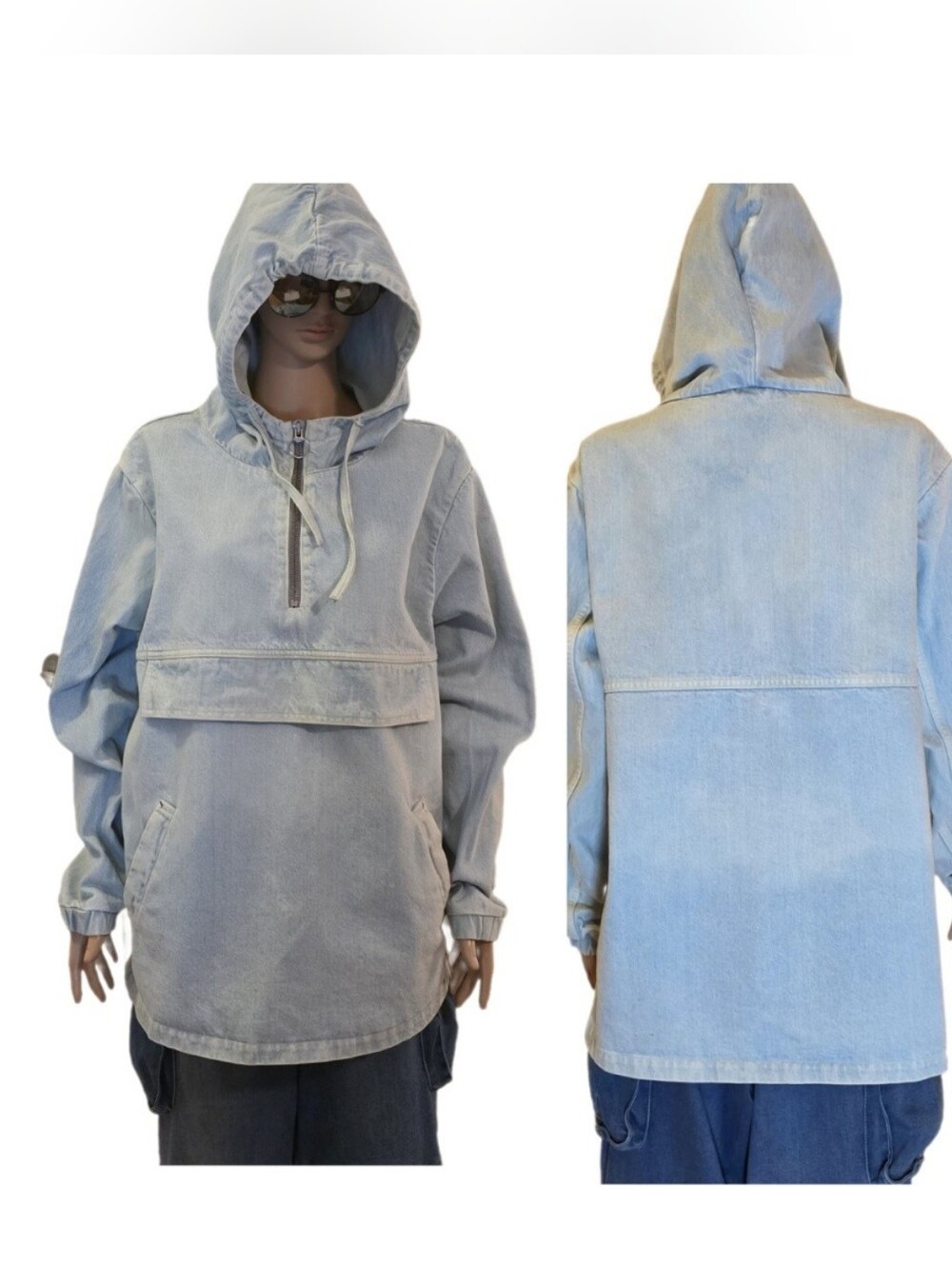 Topman LTD UK Light Blue Denim Distressed Hoodie EUC  Sz SM